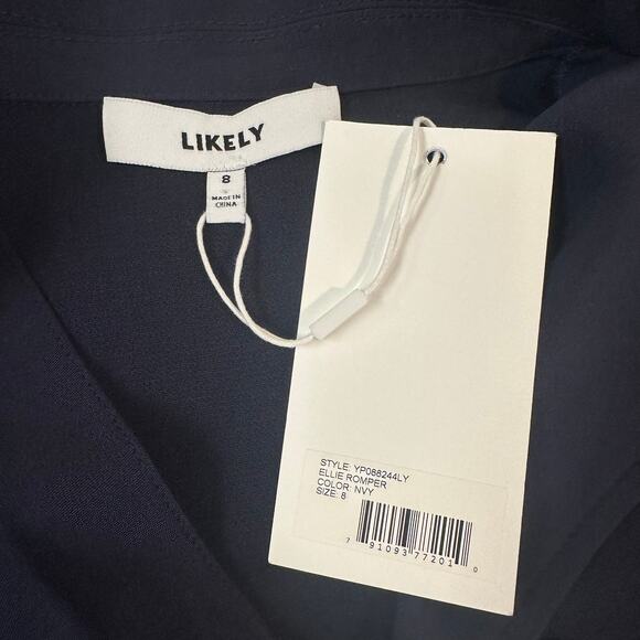 REVOLVE Likely Ellie Romper Button Front 3/4 Sleeve Crepe Navy Blue, NWT - Picture 12 of 13